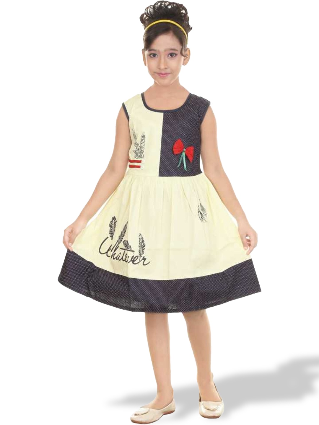 

BAESD Girls Abstract Printed Corsage Detailed Pure Cotton Fit & Flare Dress, Yellow
