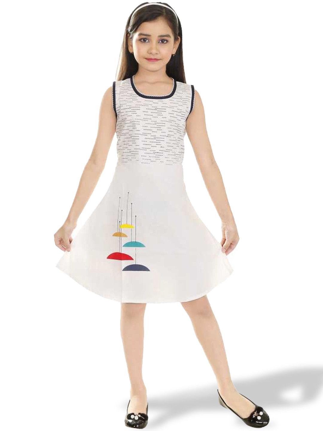 

BAESD Girls Self Design Pure Cotton A-LIne Dress, White