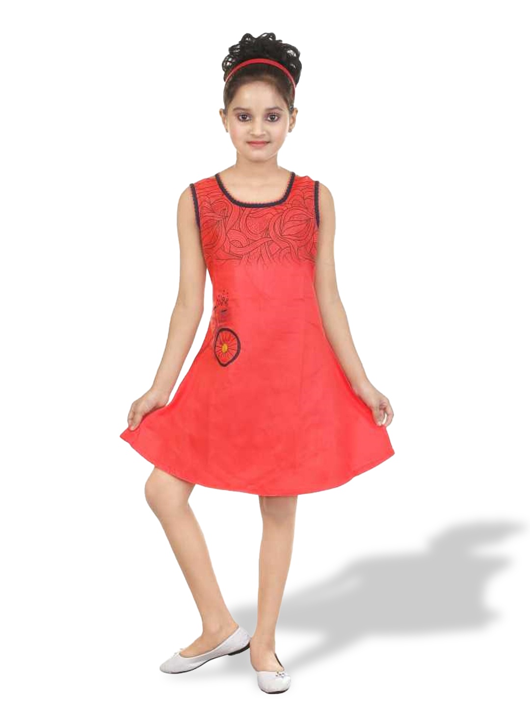 

BAESD Girls Conversational Printed Pure Cotton A-LIne Dress, Red