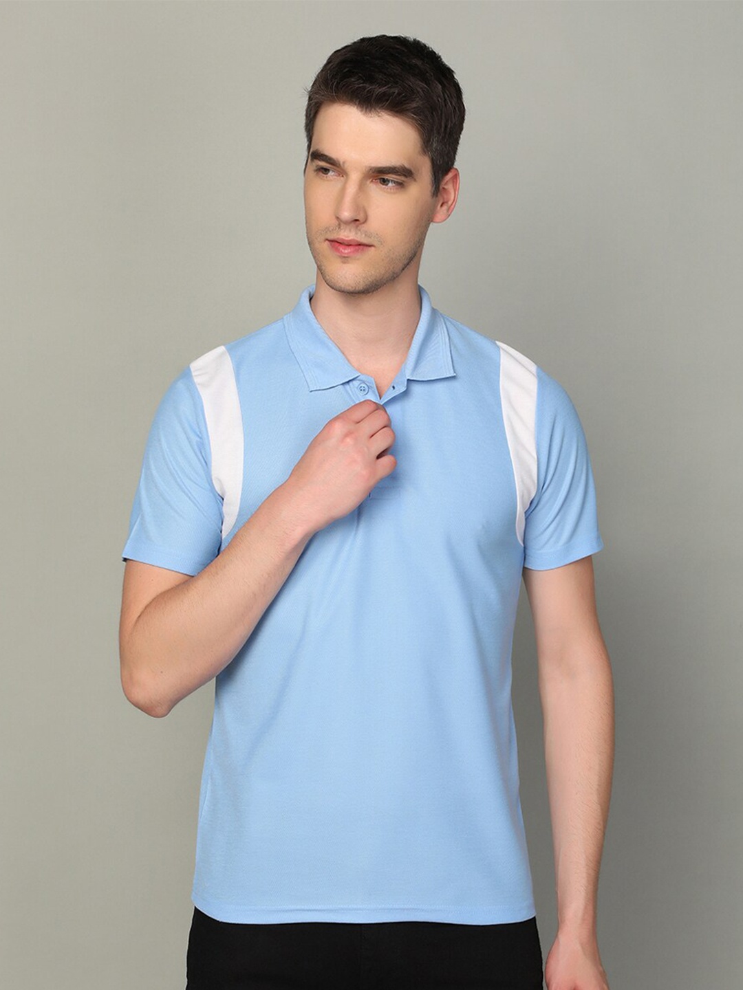 

INKKR Polo Collar Short Sleeves Cotton T-Shirt, Blue