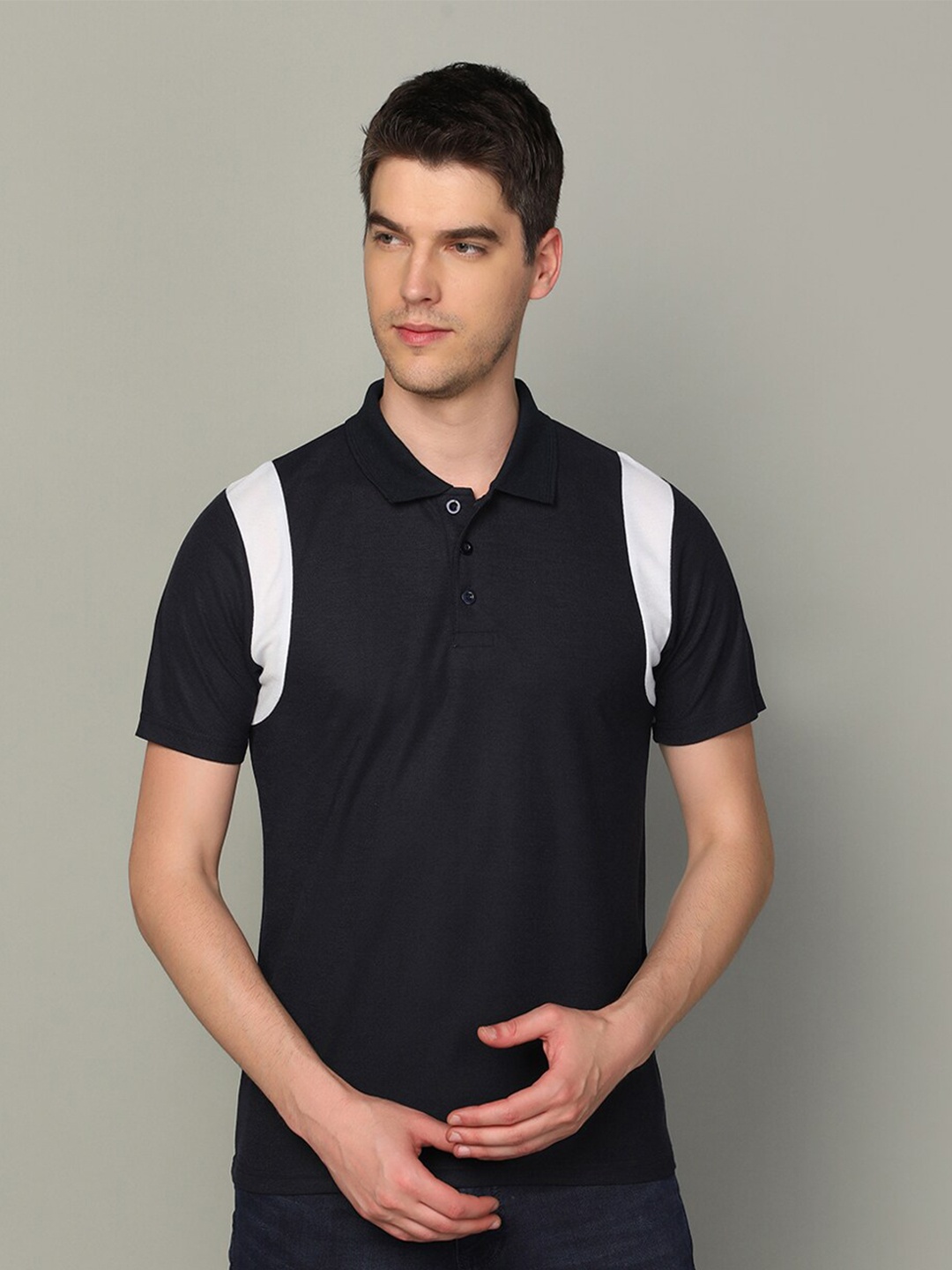 

INKKR Polo Collar Short Sleeves Cotton T-Shirt, Black