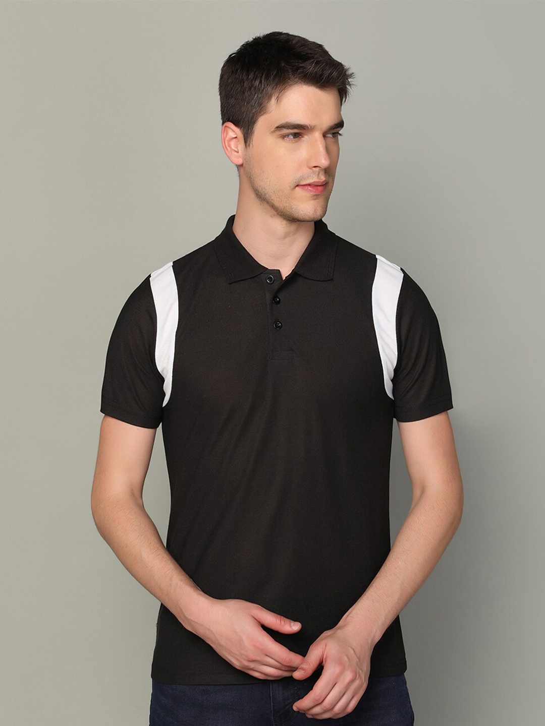 

INKKR Polo Collar Short Sleeves Cotton T-Shirt, Black
