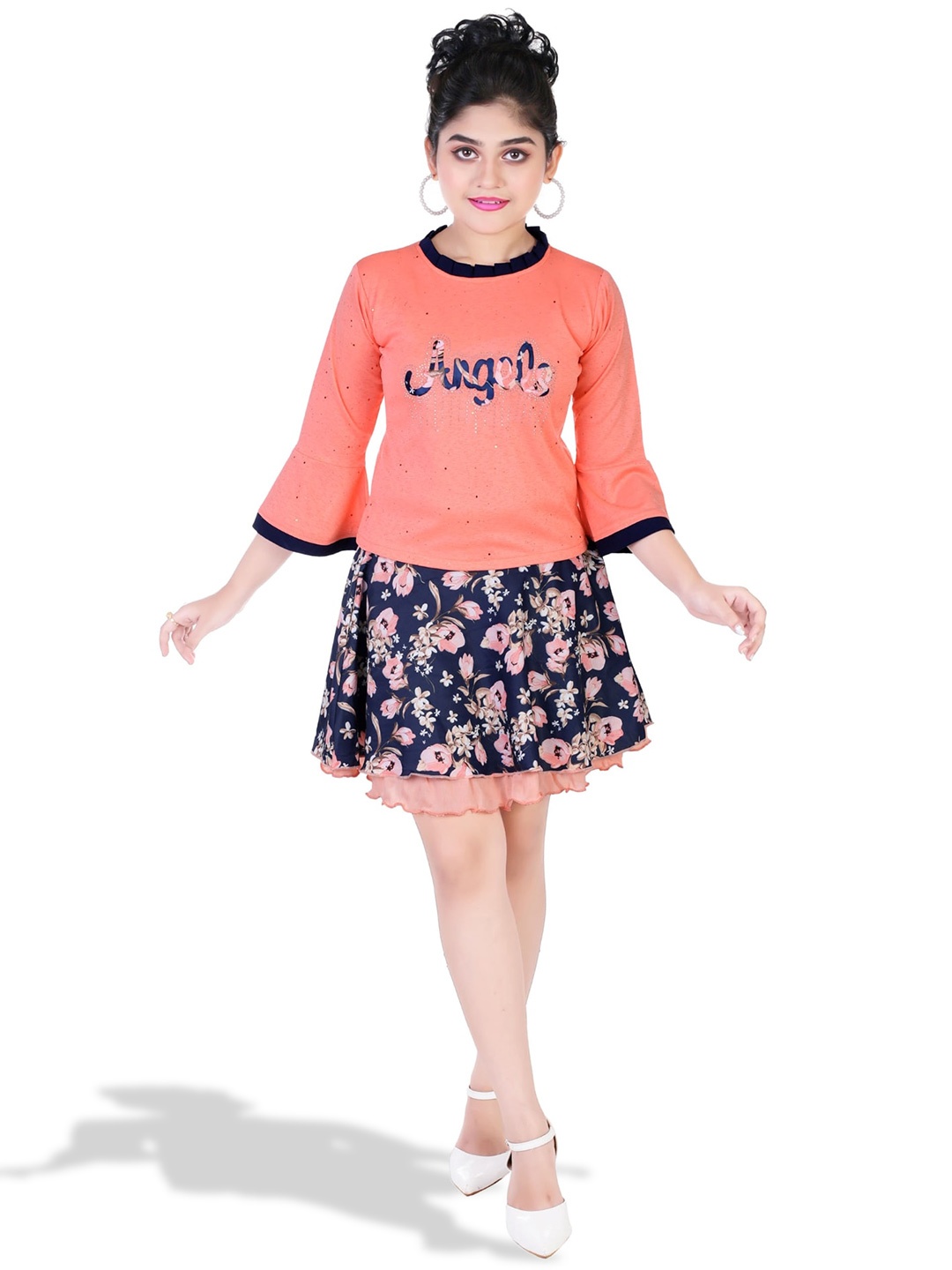 

BAESD Girls Printed Top with Skirt, Orange