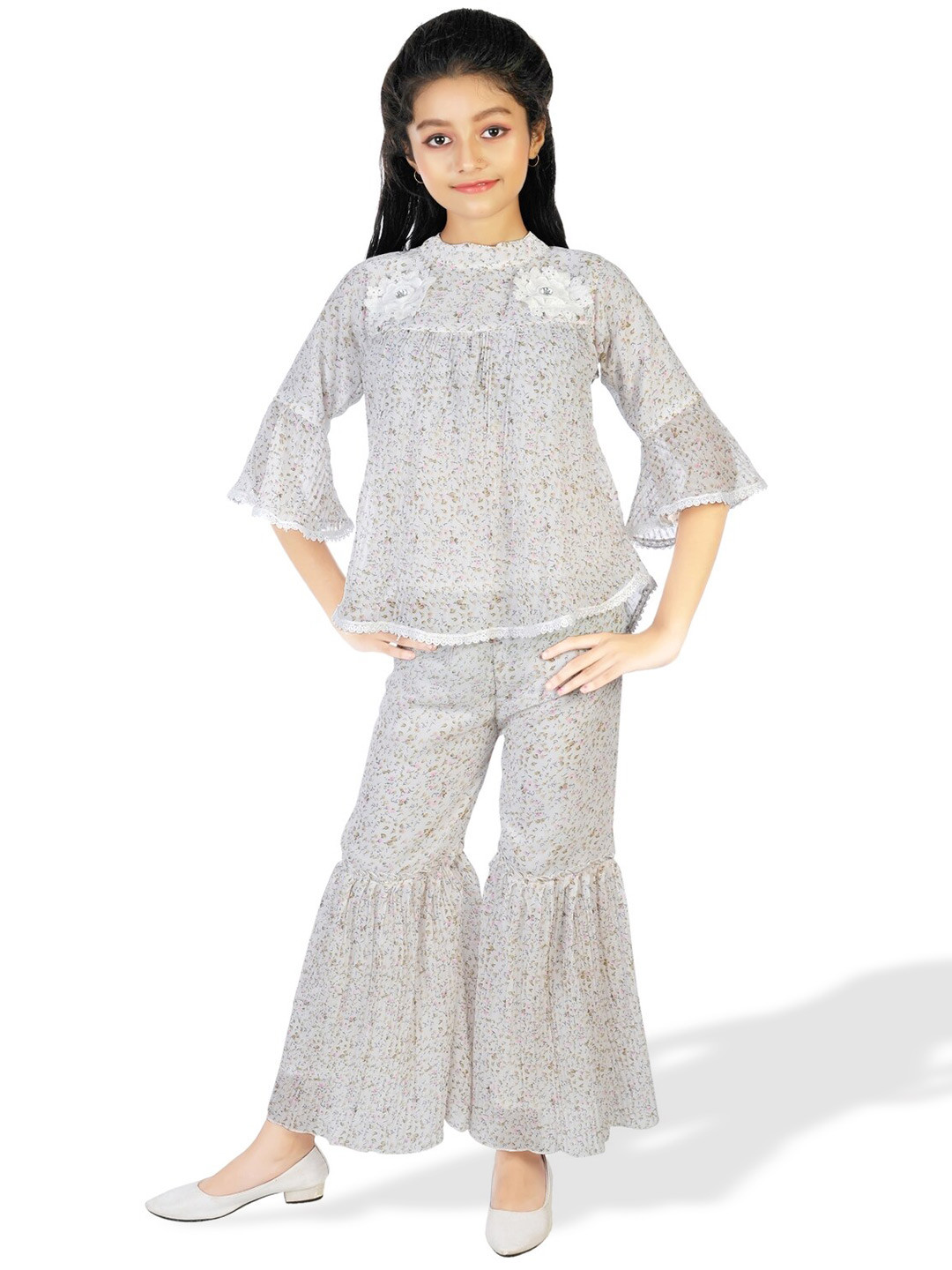 

BAESD Floral Printed High Neck Top with Palazzos, White