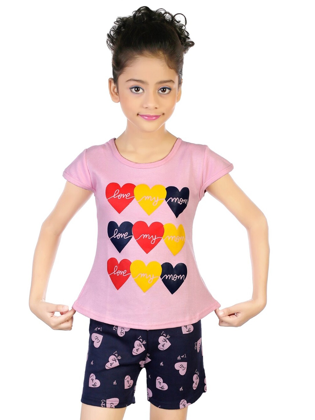 

BAESD Girls Printed Top with Shorts, Pink