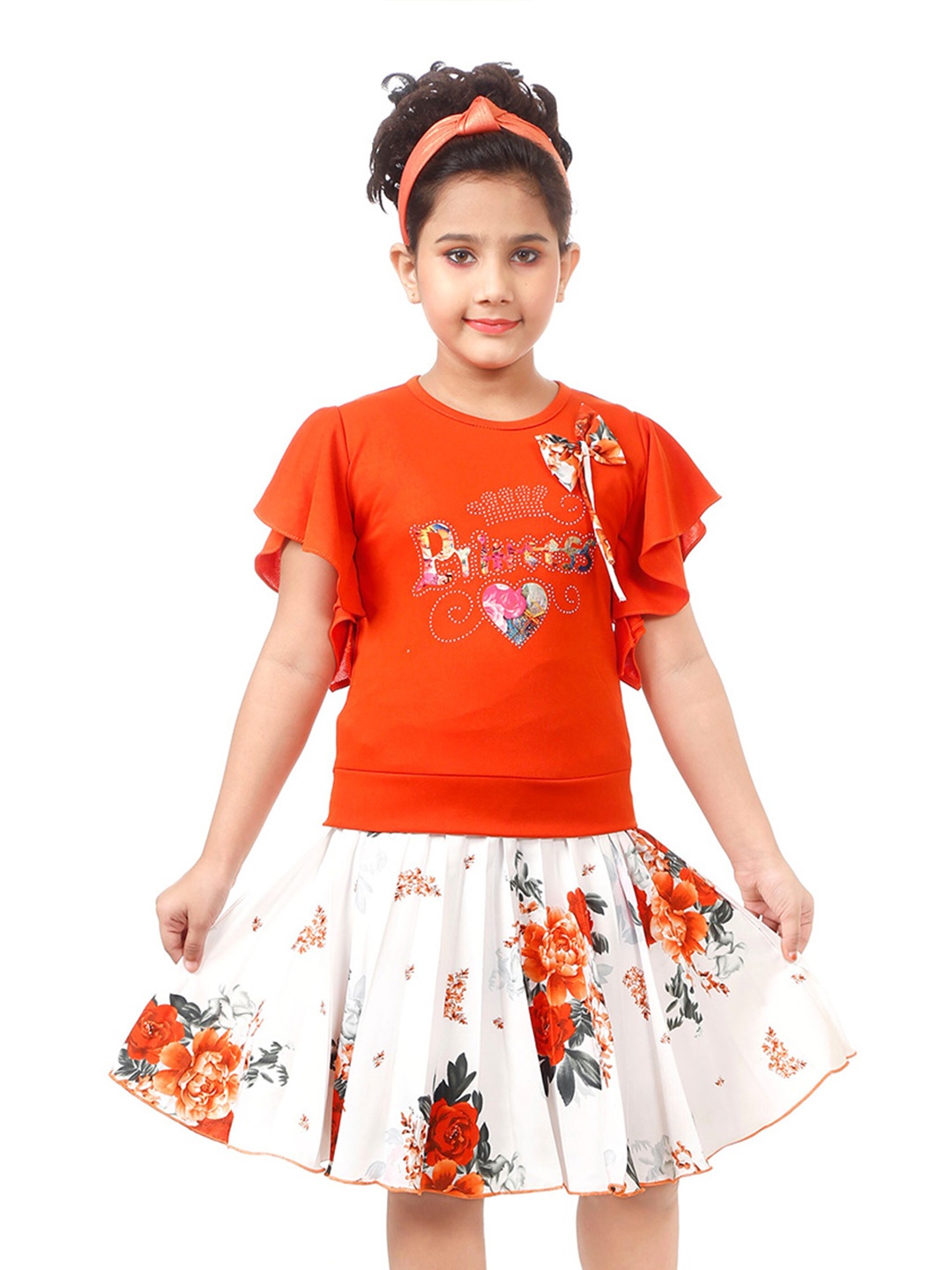 

BAESD Girls Printed Top with Skirt, Orange