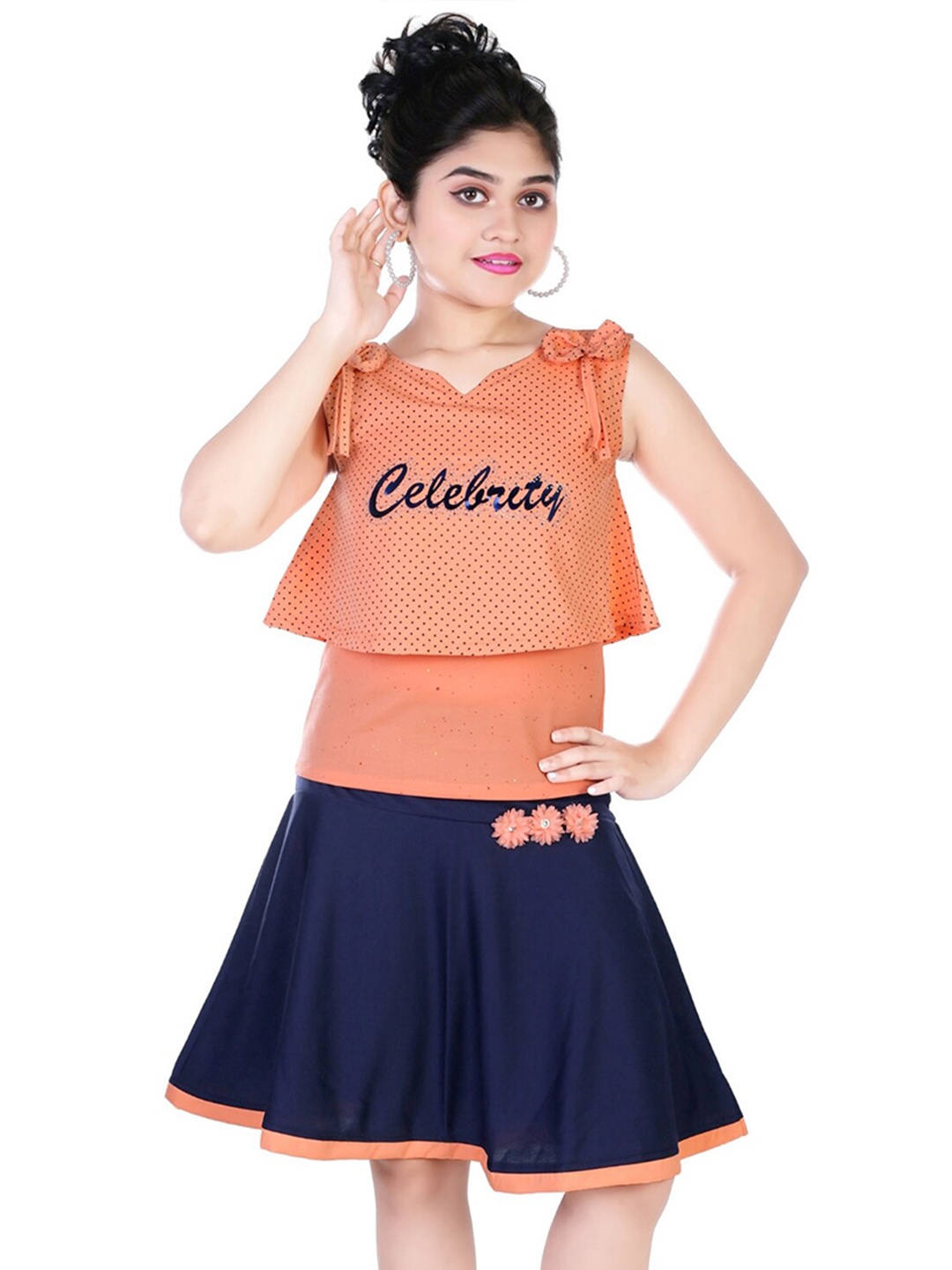 

BAESD Girls Printed Top with Skirt, Orange