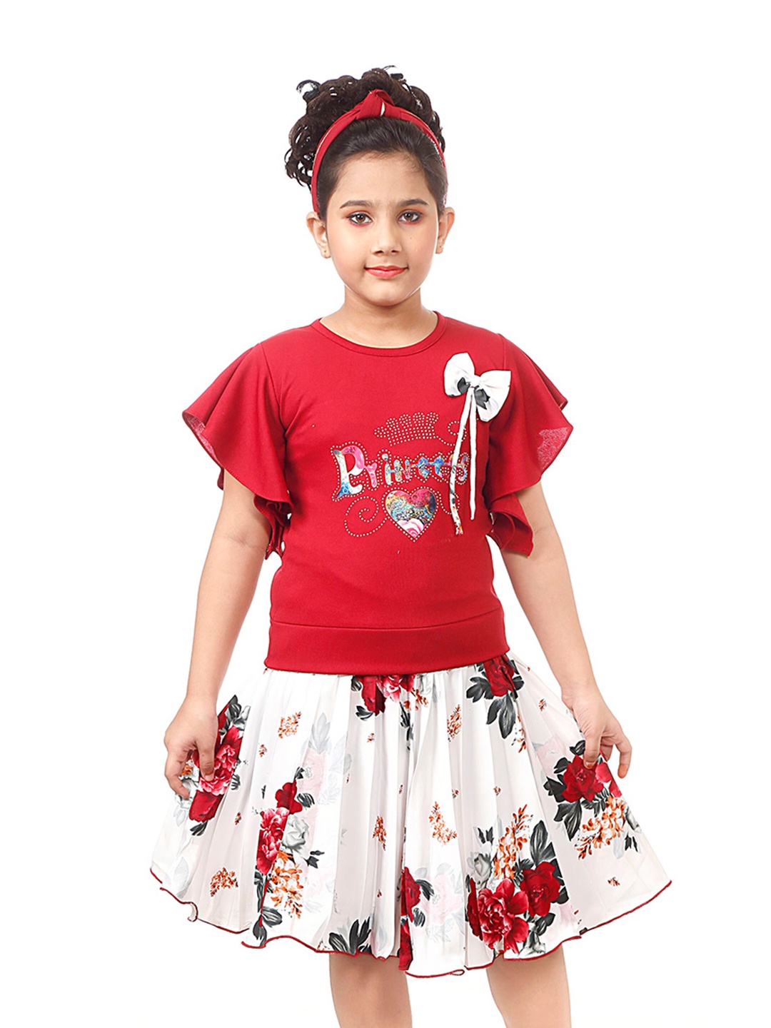 

BAESD Girls Floral Printed Top With Skirt, Red