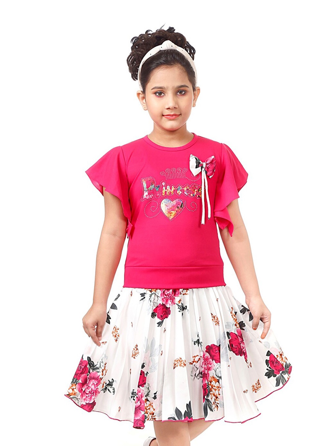 

BAESD Girls Floral Printed Top with Skirt, Pink