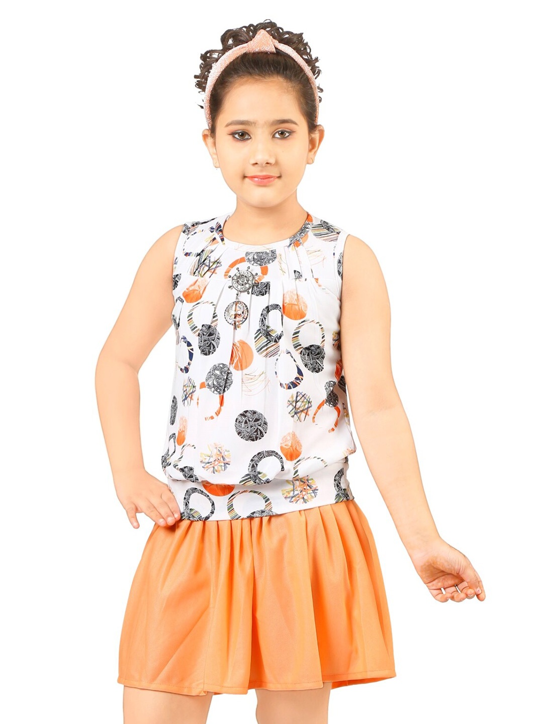 

BAESD Geometric Printed Sleeveless Top with Skirt, Orange