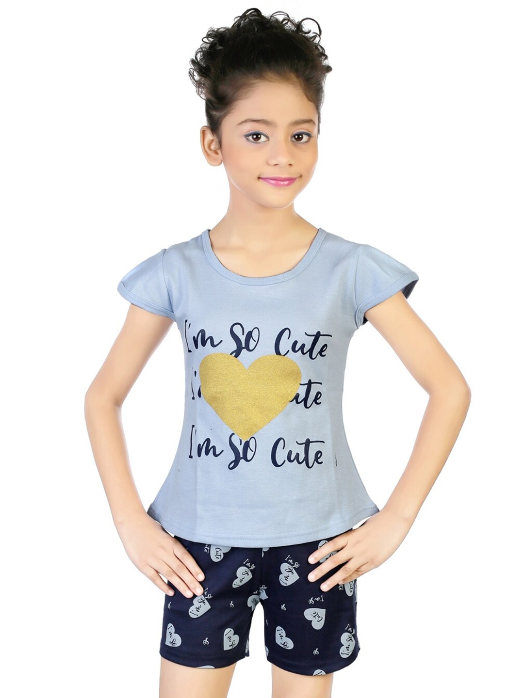 

BAESD Girls Printed Top with Shorts, Blue