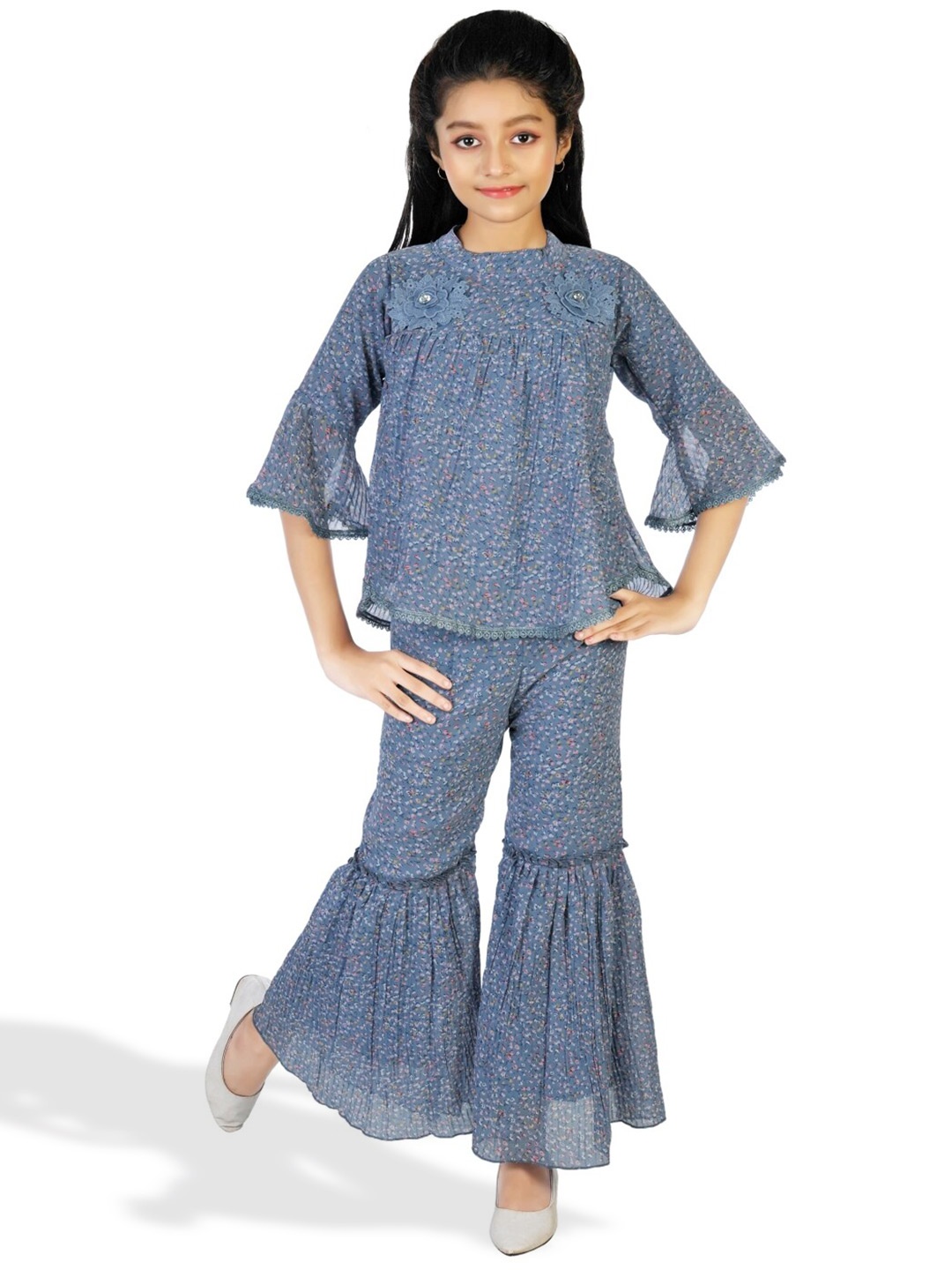 

BAESD Girls Printed Top with Palazzos, Blue