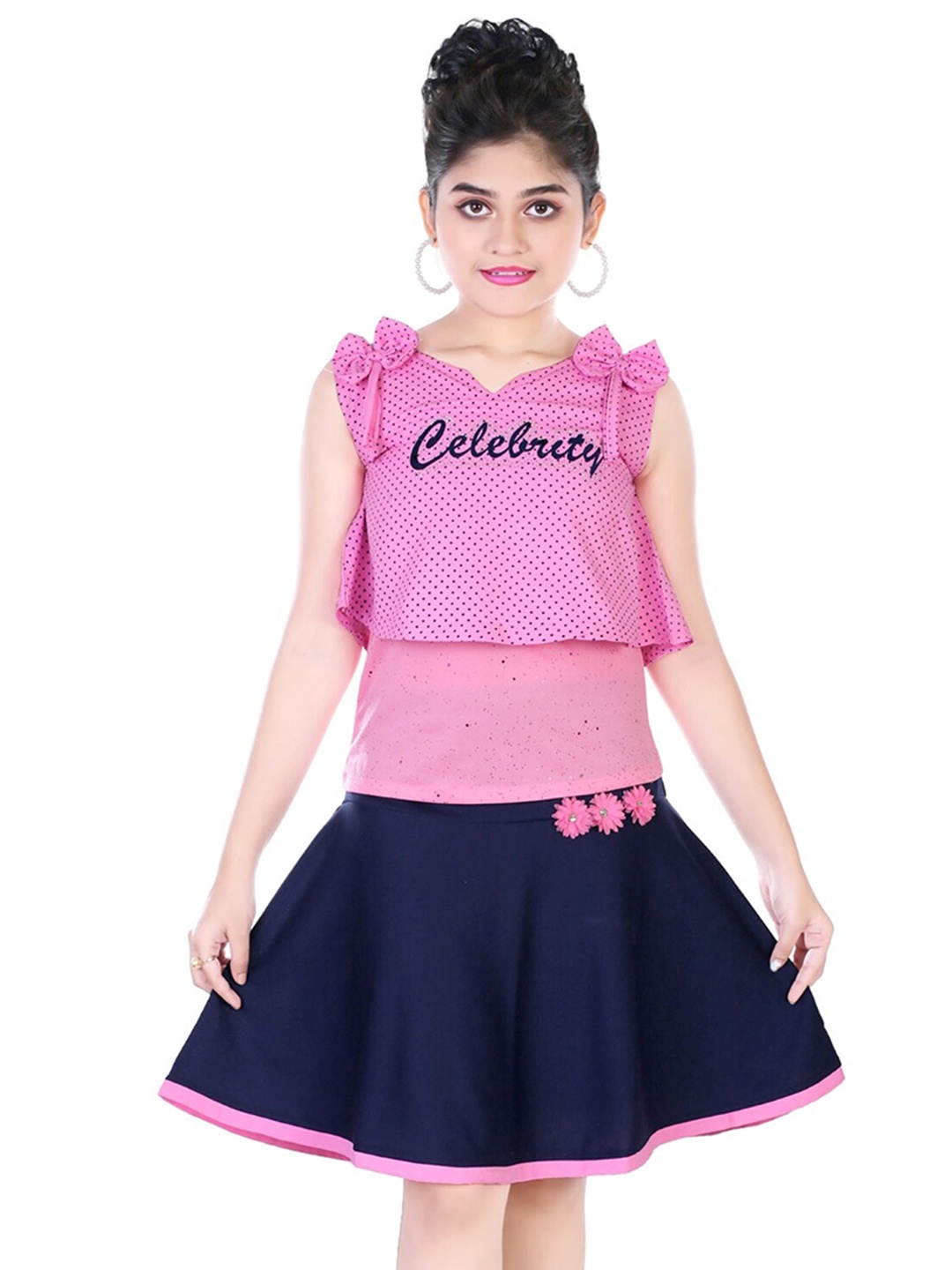 

BAESD Typography Printed Top With Skirt, Pink