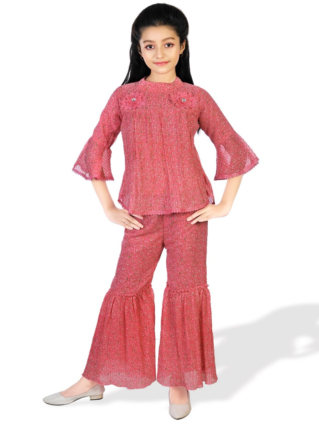 BAESD Floral Printed High Neck Top with Palazzos, Pink
