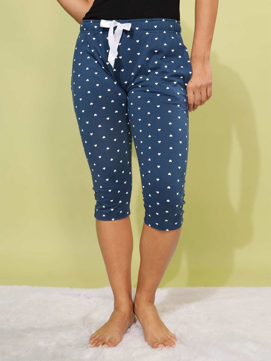 

Dollar Missy Women Printed Pure Cotton Lounge Capris, Navy blue