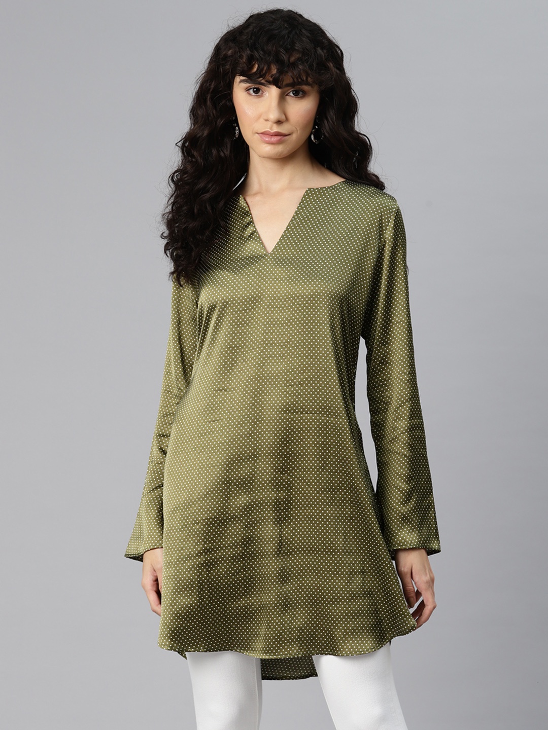 

Ives Satin Longline Top, Olive