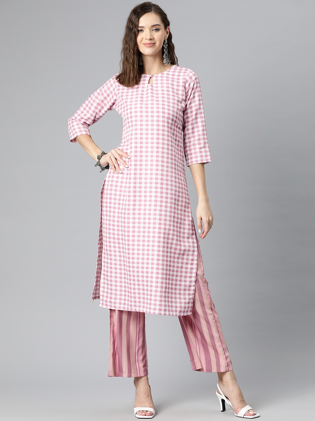 

Ives Checked Kurta with Trousers, Pink