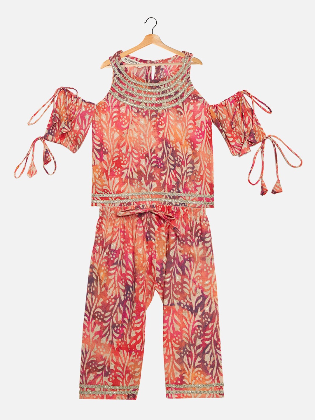

Readiprint Fashions Girls Printed Pure Cotton Top with Trousers, Orange