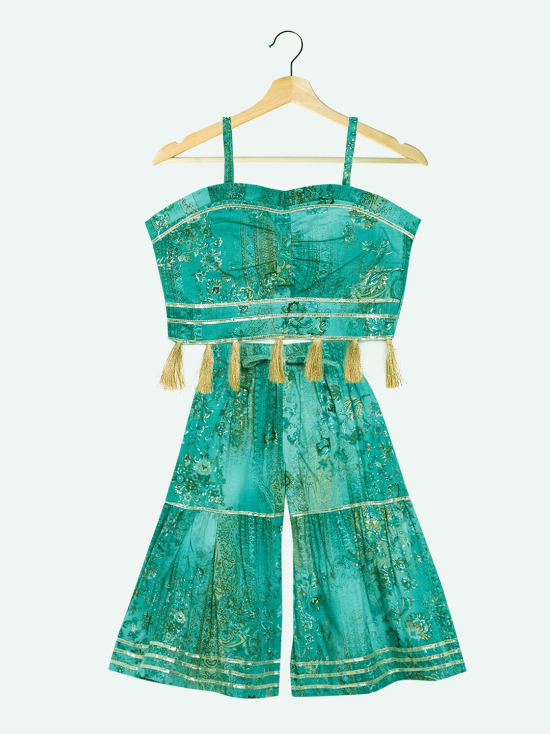 

Readiprint Girls Pure Cotton Printed Top with Sharara, Turquoise blue