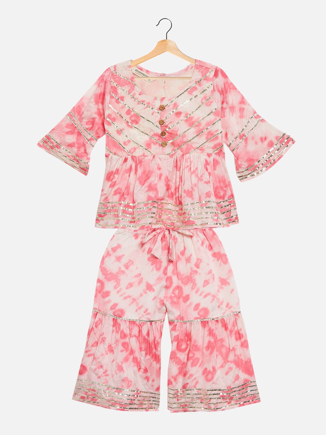 

Readiprint Infants Girls Dyed Regular Gotta Patti Silk Kurti With Sharara, Pink