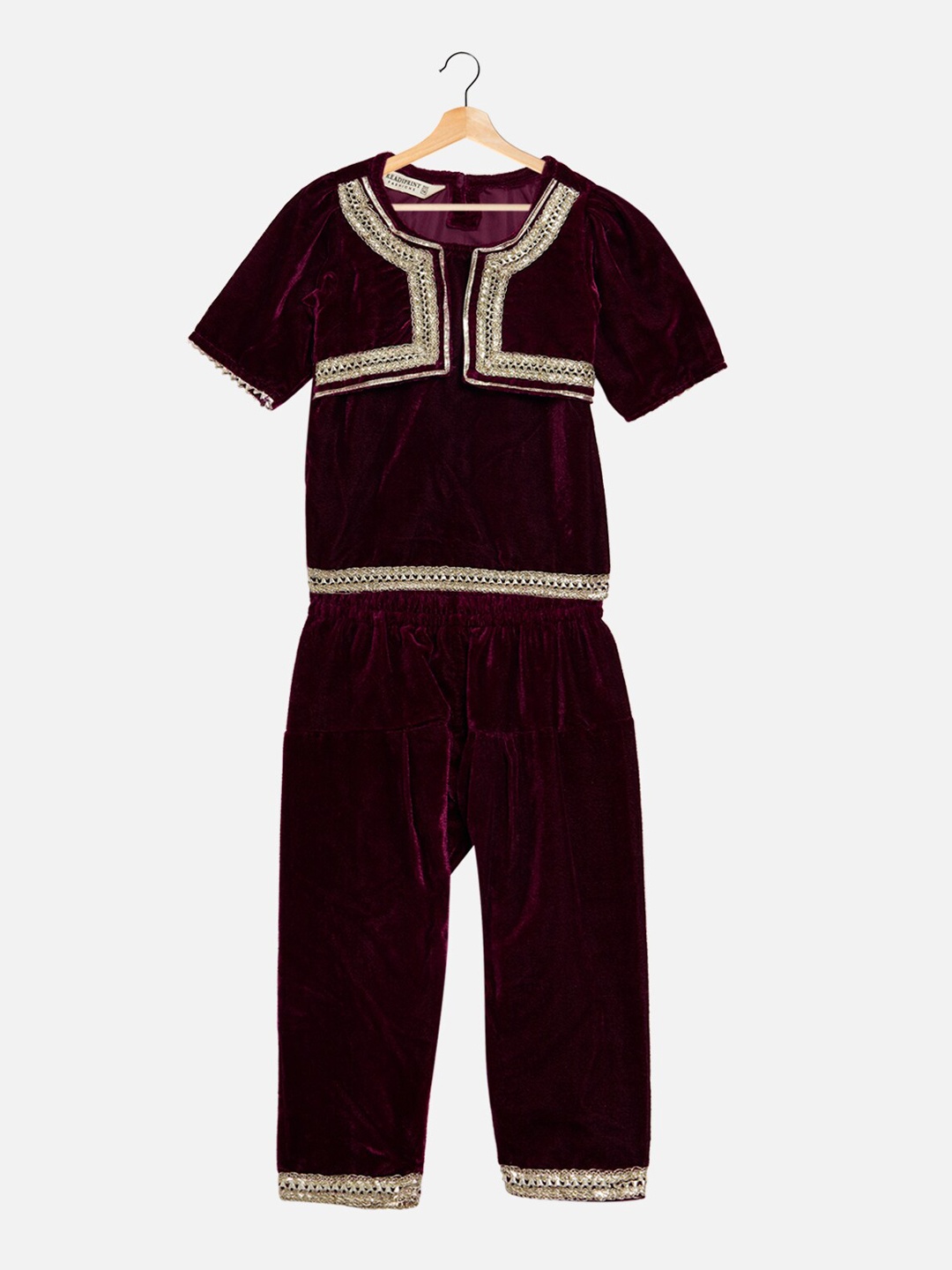 

Readiprint Fashions Girls Gotta Patti Velvet Top With Trousers, Violet