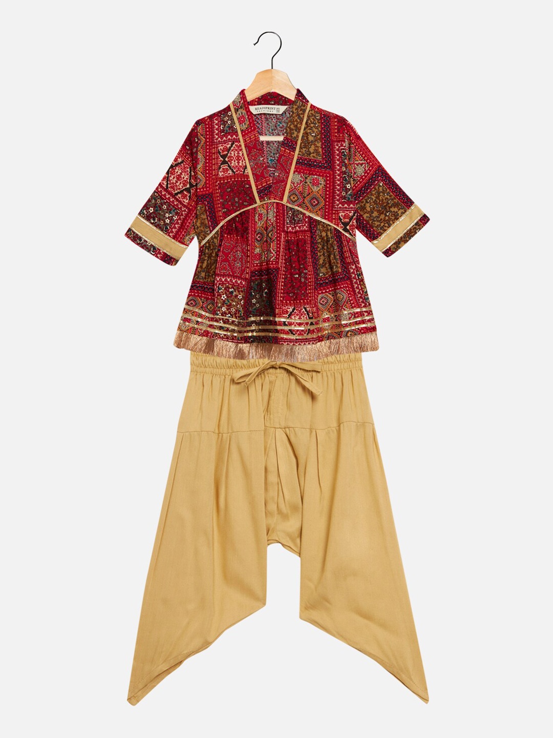 

Readiprint Fashions Girls Ethnic Motifs Printed Gotta Patti Top with Harem Pants, Red