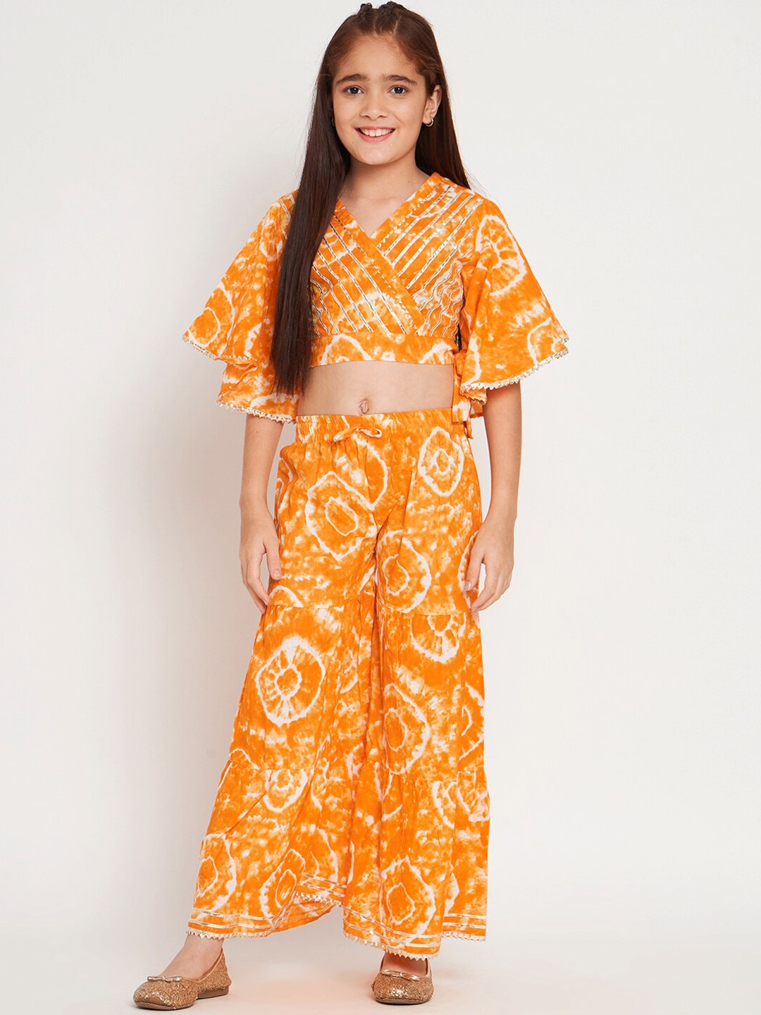 

Readiprint Girls Dyed Pure Cotton Top with Sharara, Orange