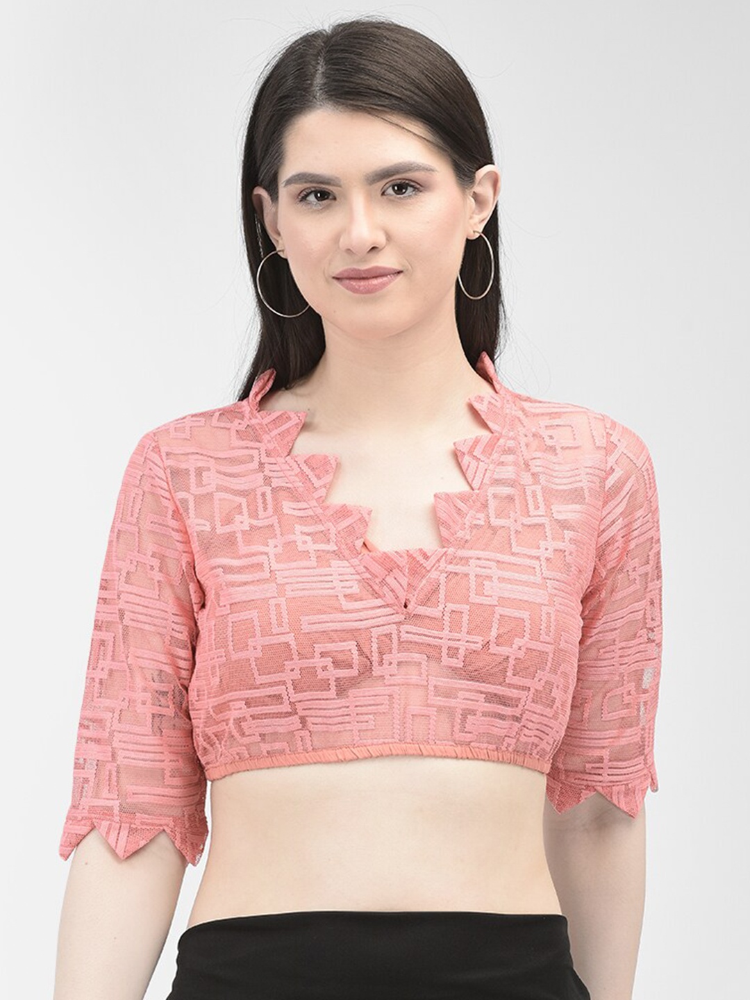 

Eavan Print Net Crop Top, Peach