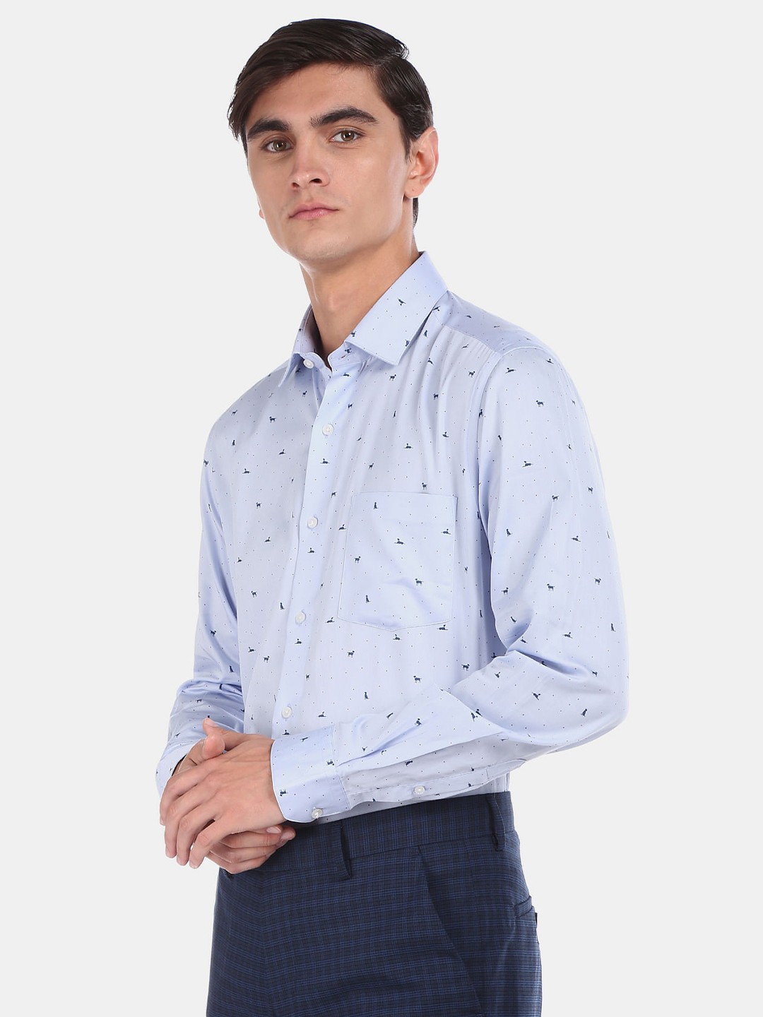 

Arrow Slim Fit Micro Ditsy Printed Pure Cotton Formal Shirt, Blue