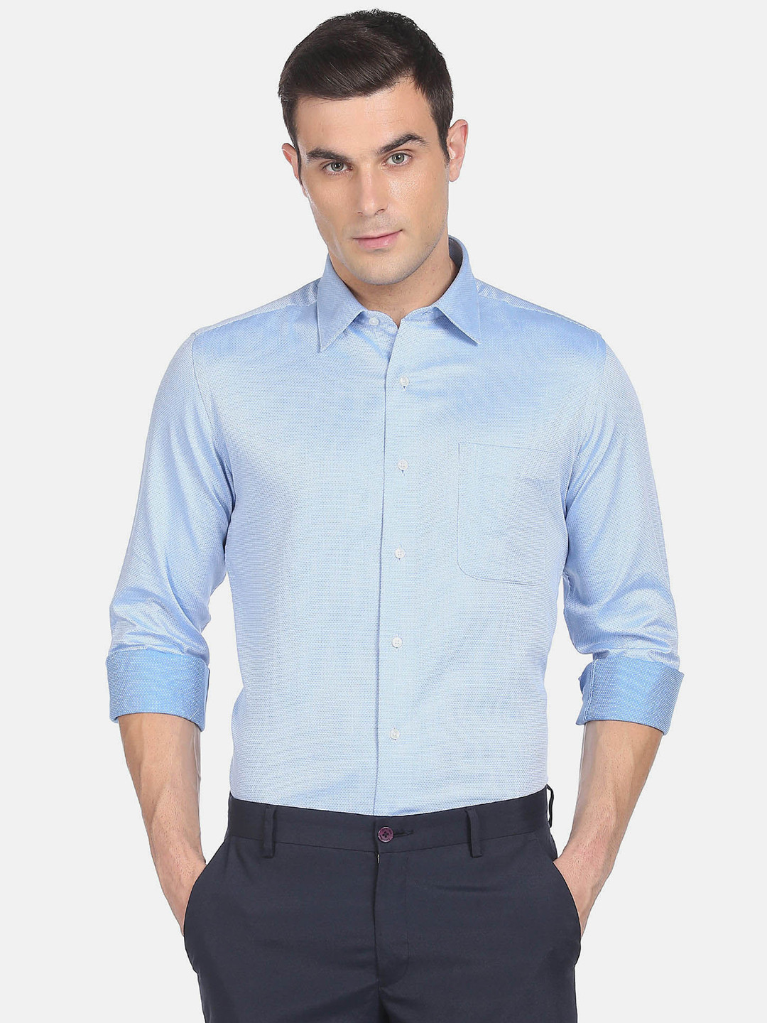 

Arrow Spread Collar Opaque Cotton Casual Shirt, Blue