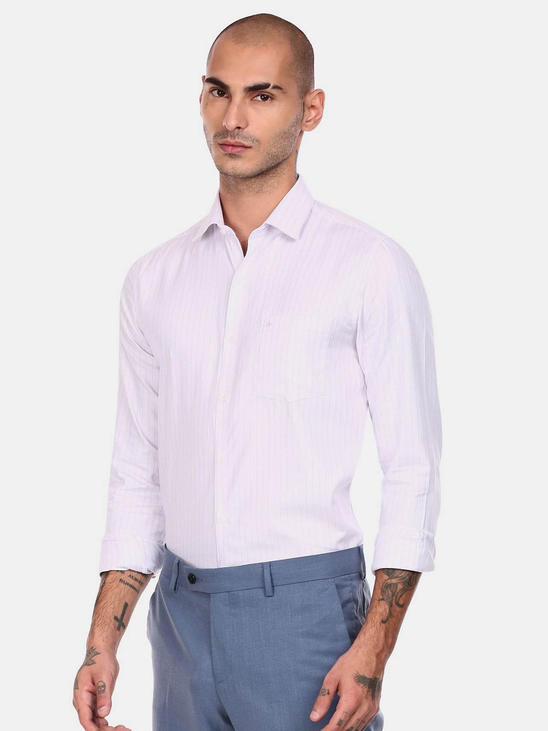 

Arrow Slim Fit Opaque Striped Casual Shirt, Purple