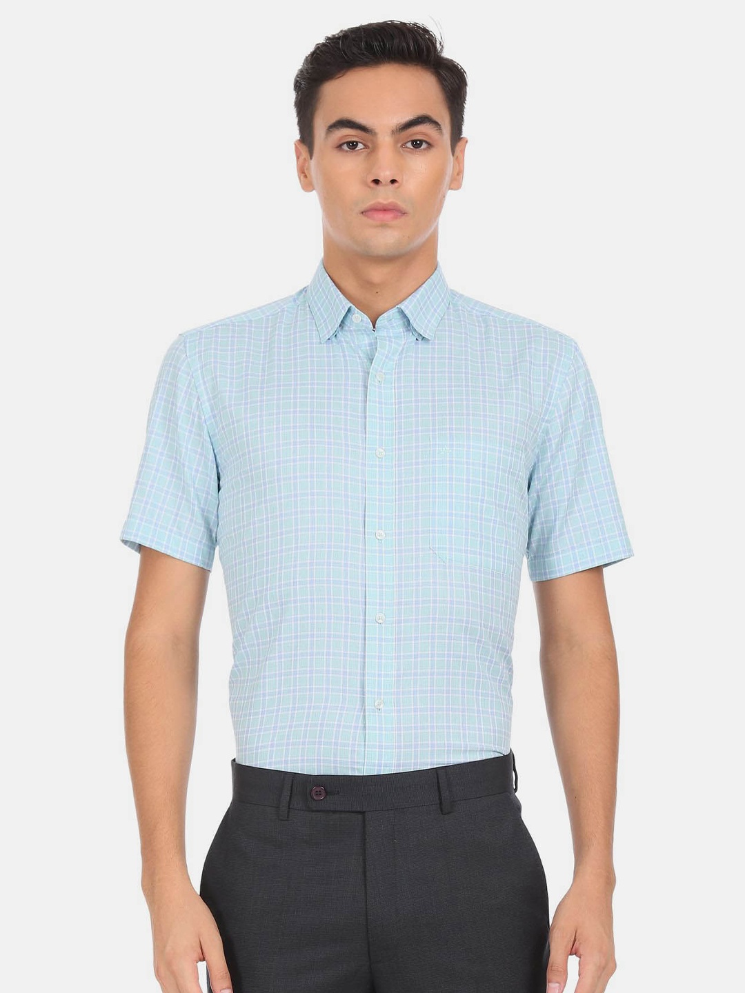 

Arrow Checked Casual Pure Cotton Shirt, Blue