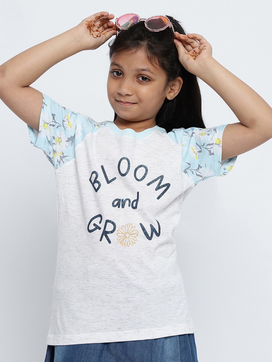 

METTLE Girls Typography Printed Cotton T-shirt, Blue