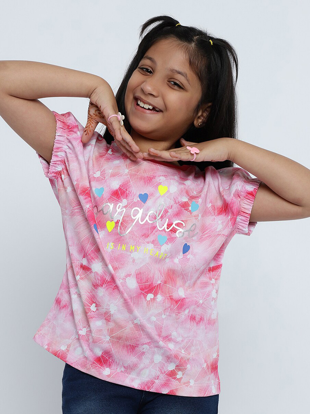 

METTLE Girls Abstract Printed Cotton T-shirt, Pink