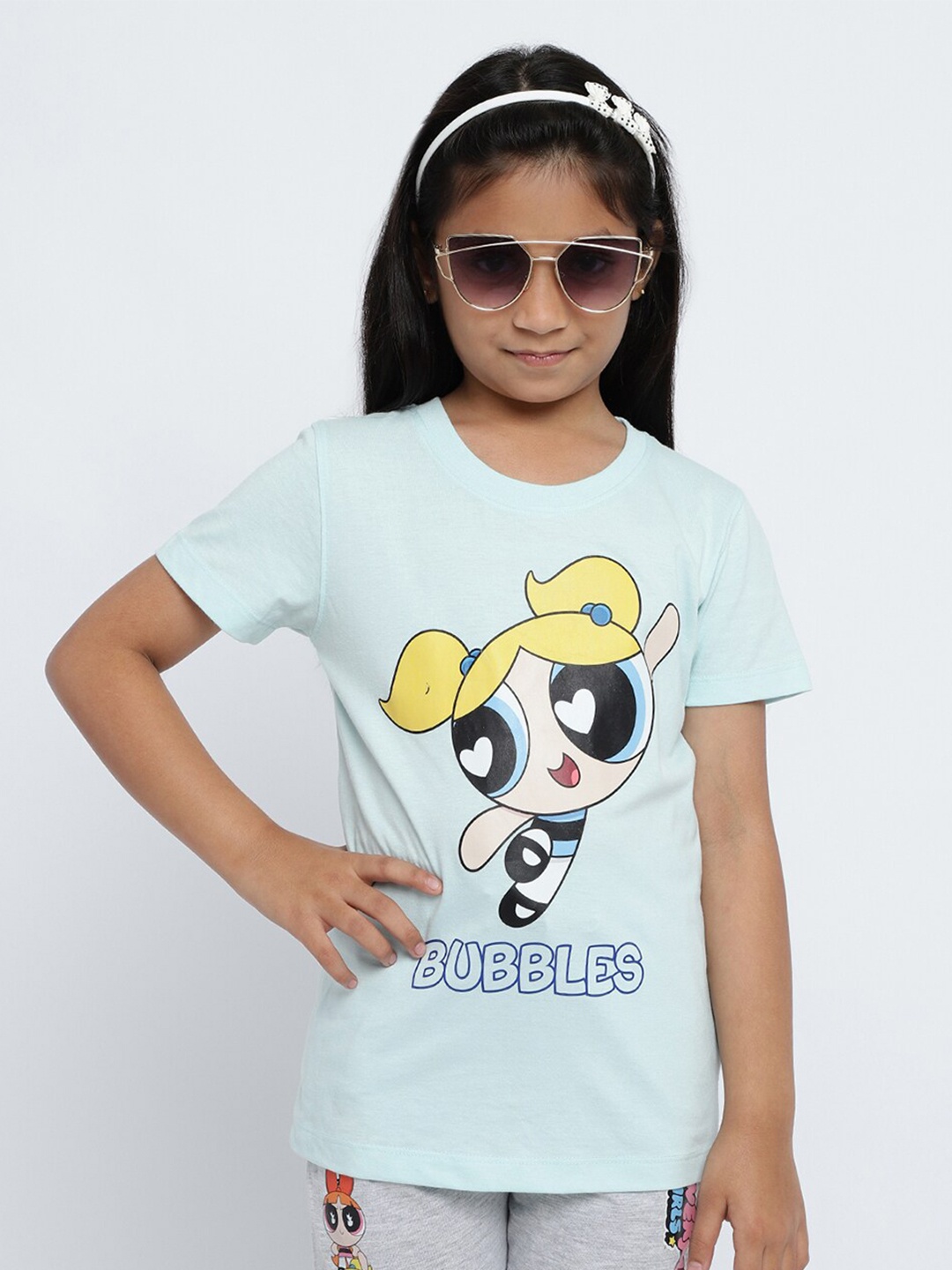 

METTLE Girls Powerpuff Girls Printed Round Neck Pure Cotton T-shirt, Blue