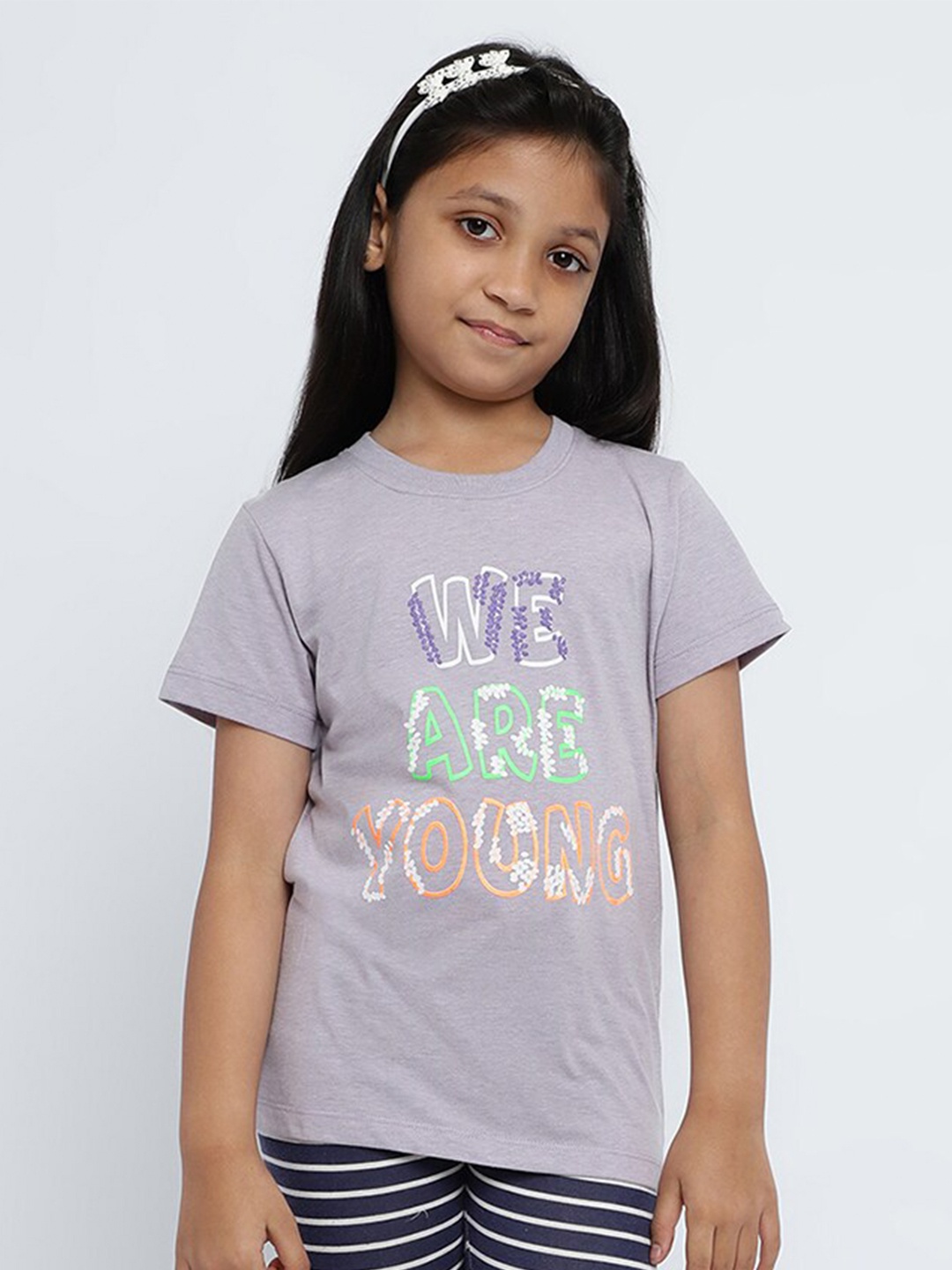 

METTLE Girls Typography Printed Cotton T-Shirt, Purple