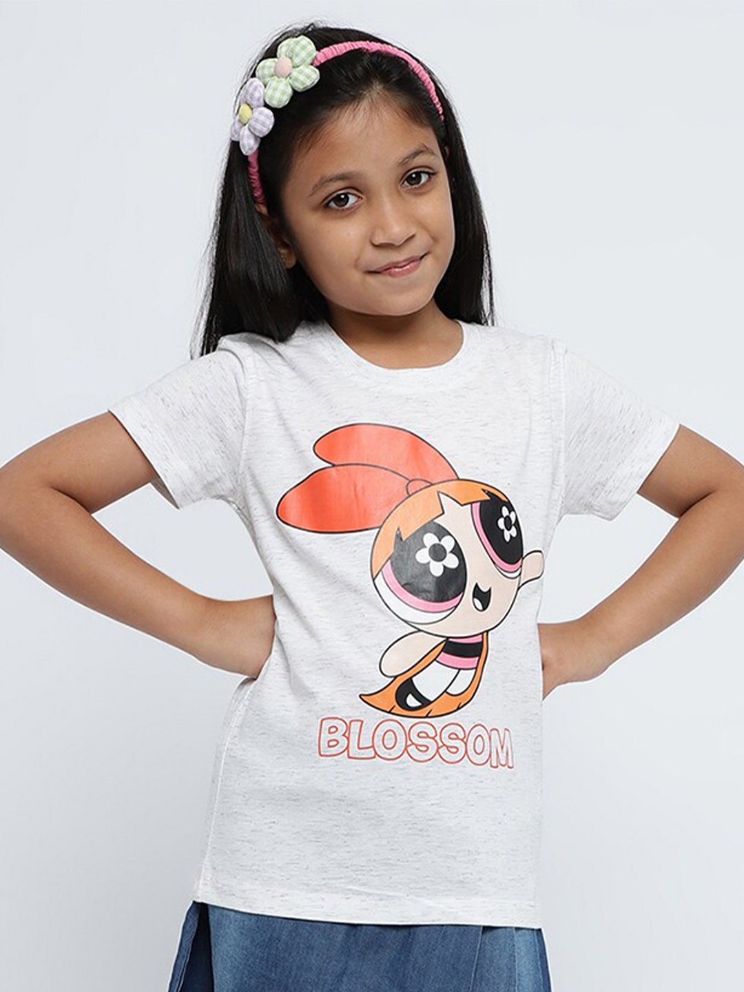 

METTLE Girls Powerpuff Girls Printed Cotton T-shirt, White