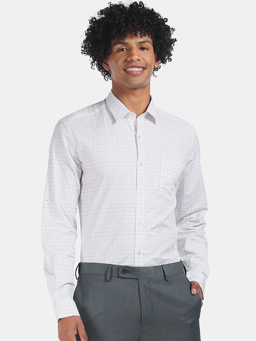 

Arrow New York Slim Fit Opaque Grid Tattersall Checked Pure Cotton Casual Shirt, White