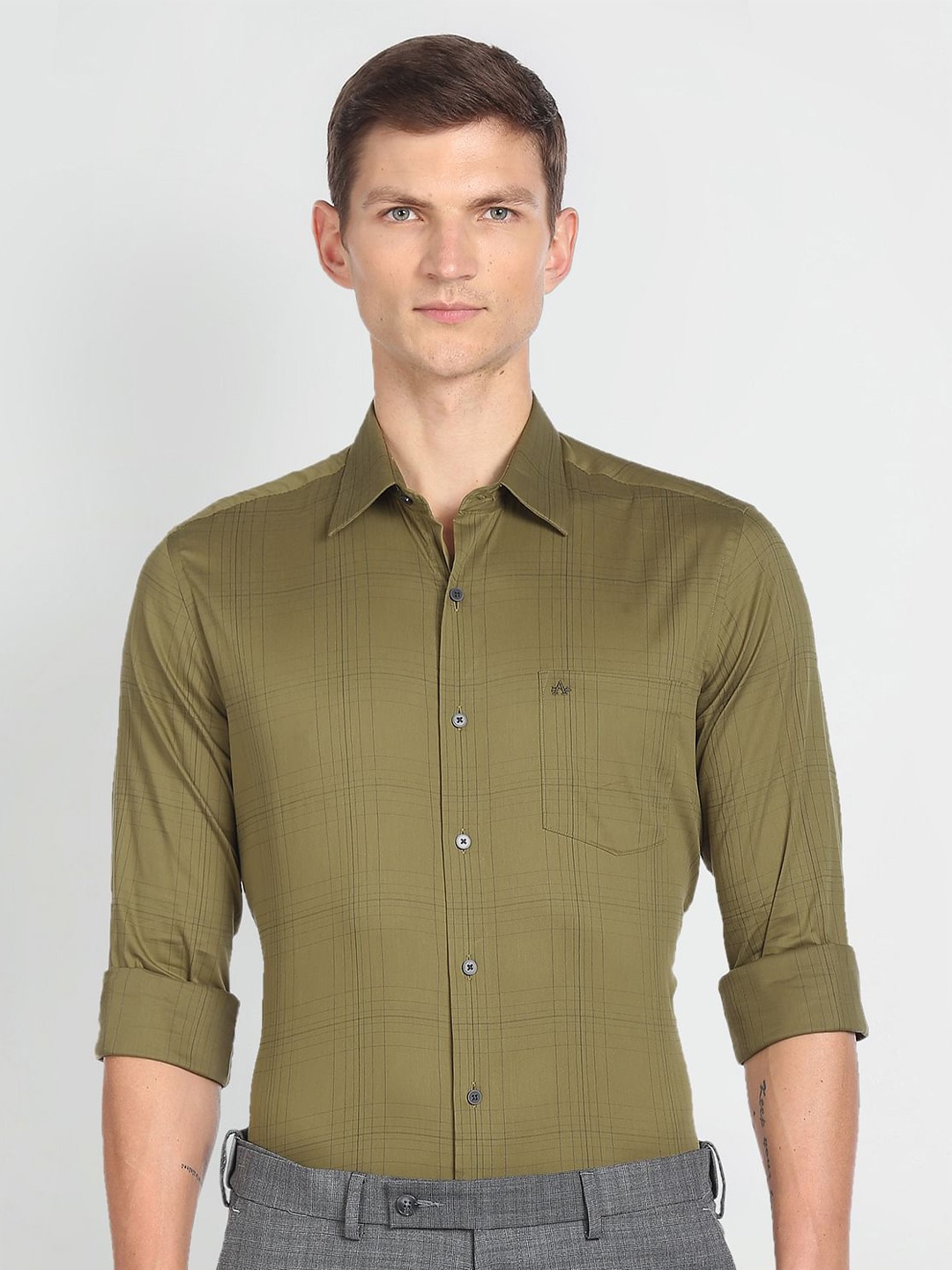 

Arrow New York Men Slim Fit Tartan Checks Casual Shirt, Green