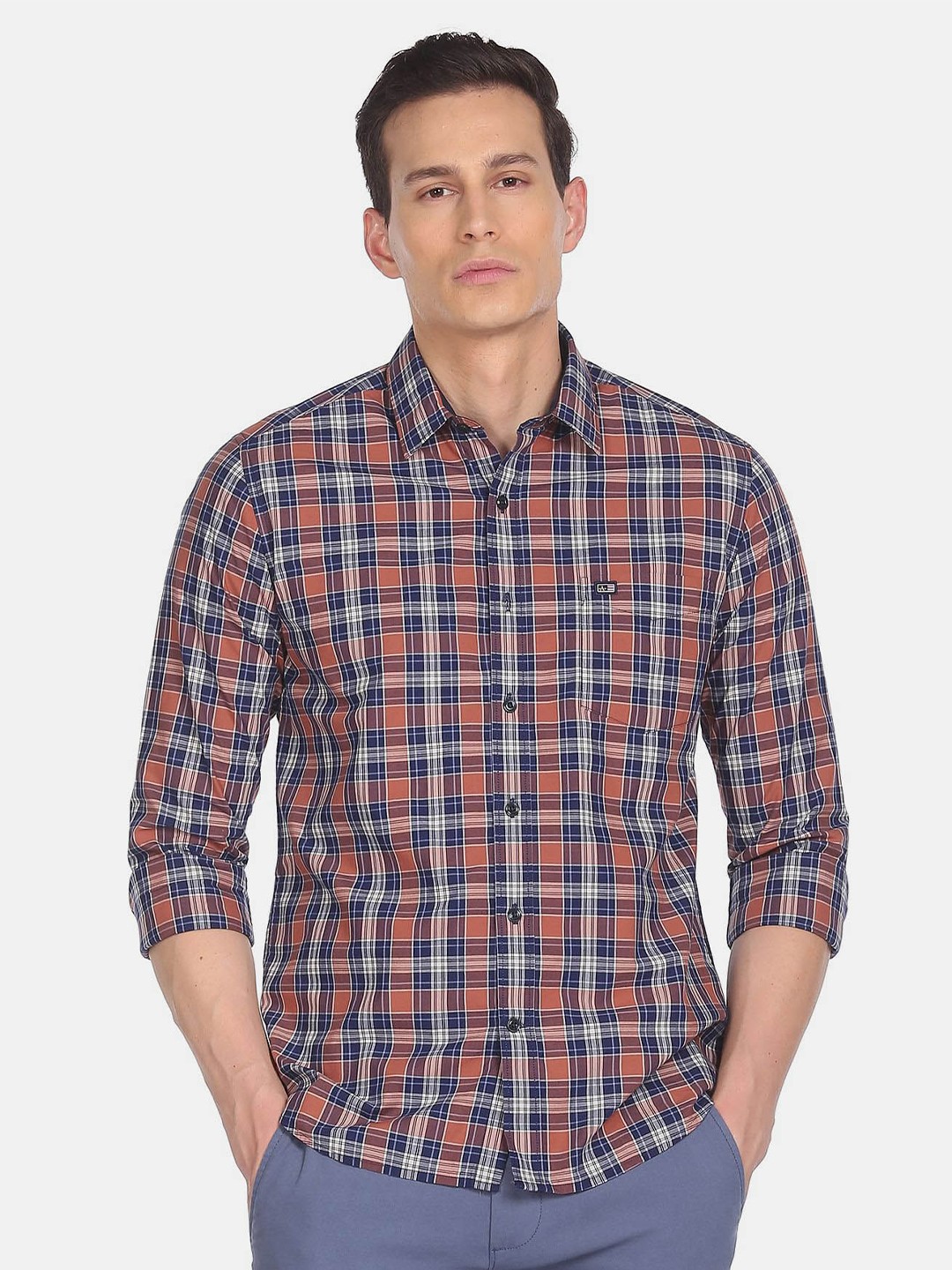 

Arrow Sport Tartan Checked Slim Fit Cotton Casual Shirt, Brown