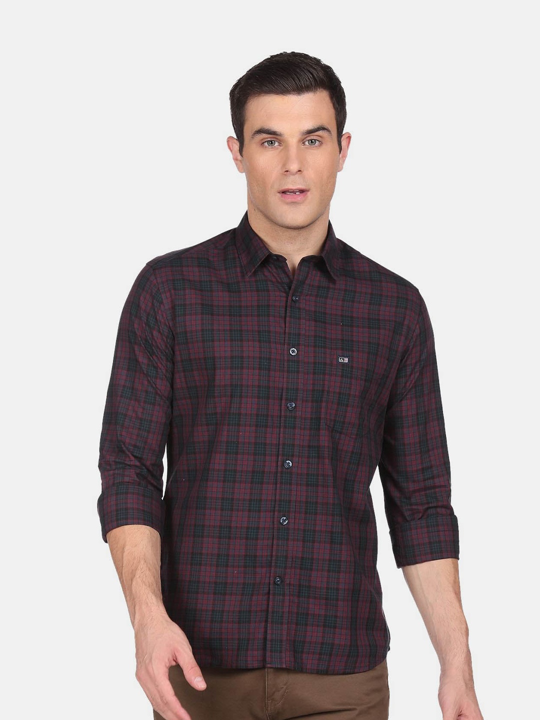 

Arrow Sport Slim Fit Tartan Checks Pure Cotton Shirt, Burgundy