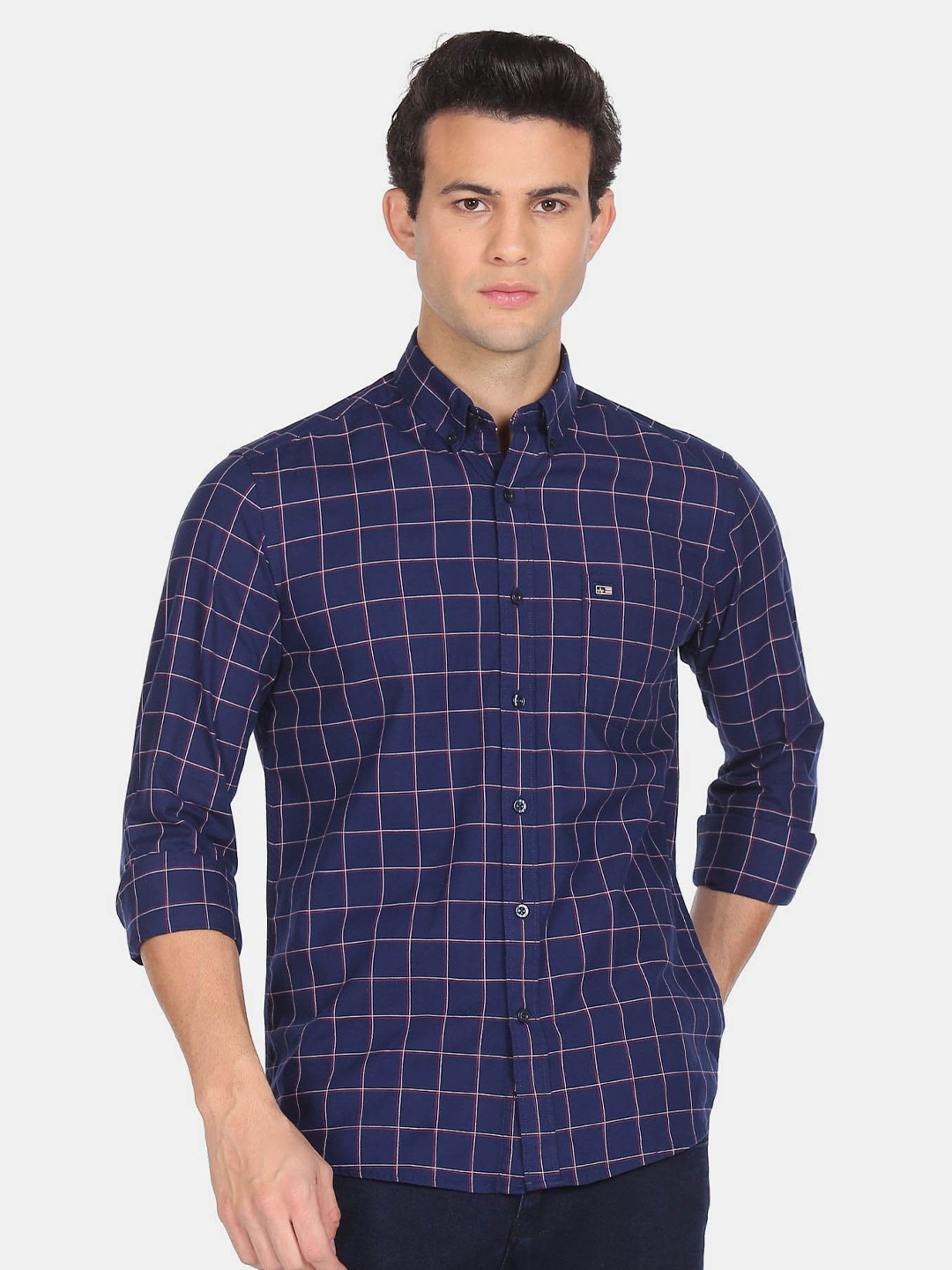 

Arrow Sport Slim Fit Checked Pure Cotton Casual Shirt, Blue