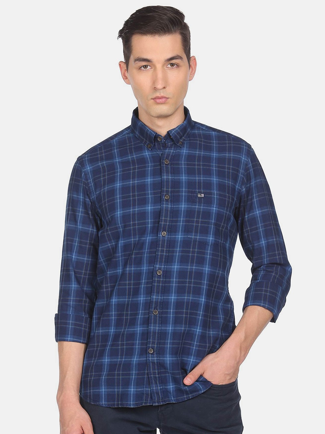 

Arrow Sport Men Checked Comfort Slim Fit Cotton Casual Shirt, Blue