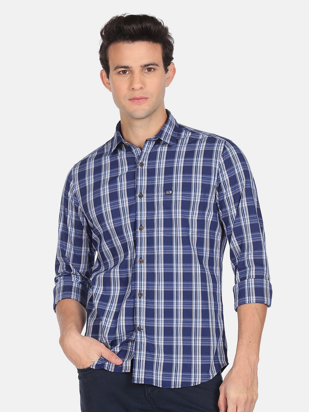 

Arrow Sport Slim Fit Tartan Checks Opaque Casual Shirt, Blue