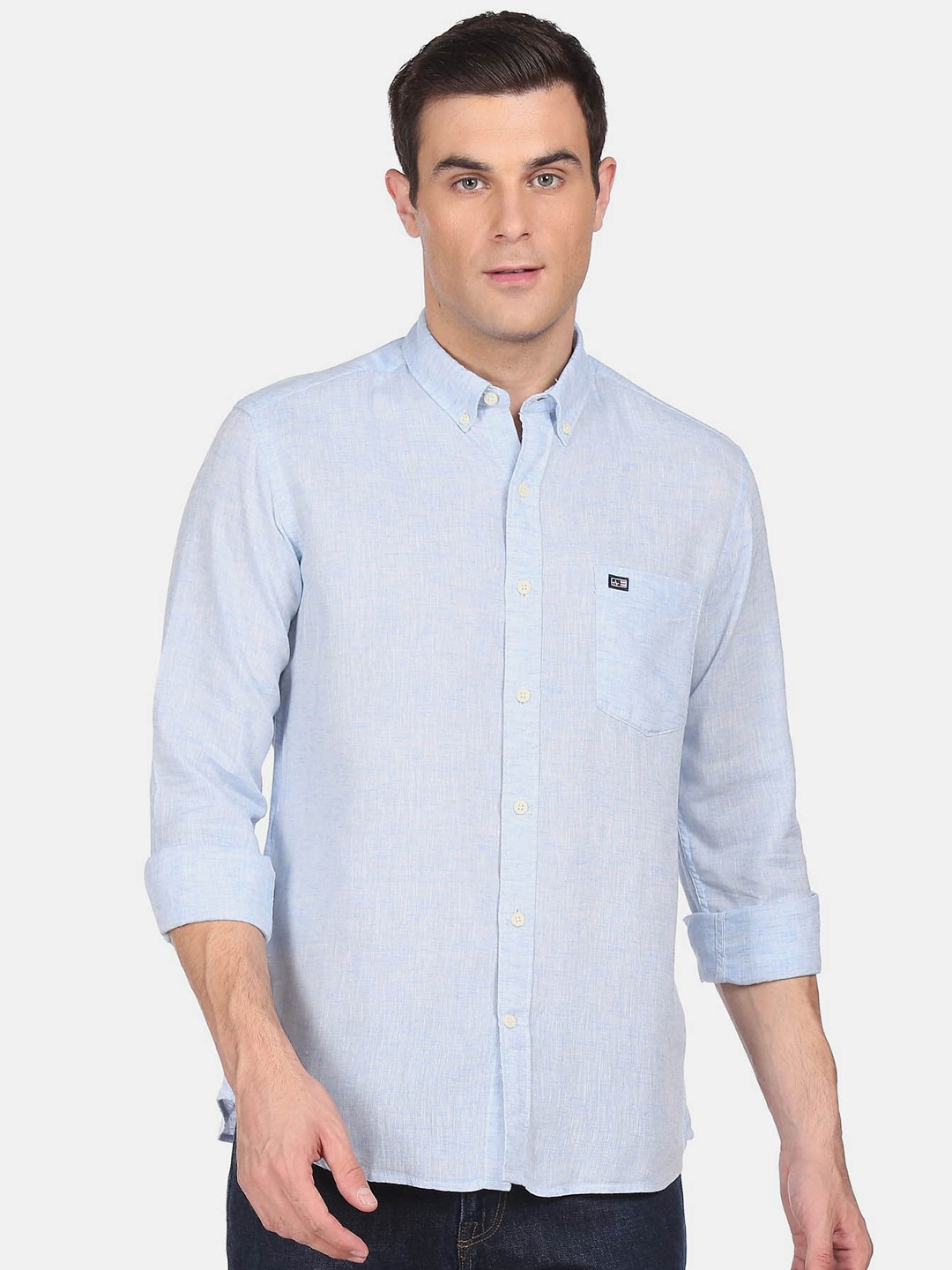 

Arrow Sport Slim Fit Long Sleeves Button-Down Collar Casual Cotton Linen Shirt, Blue