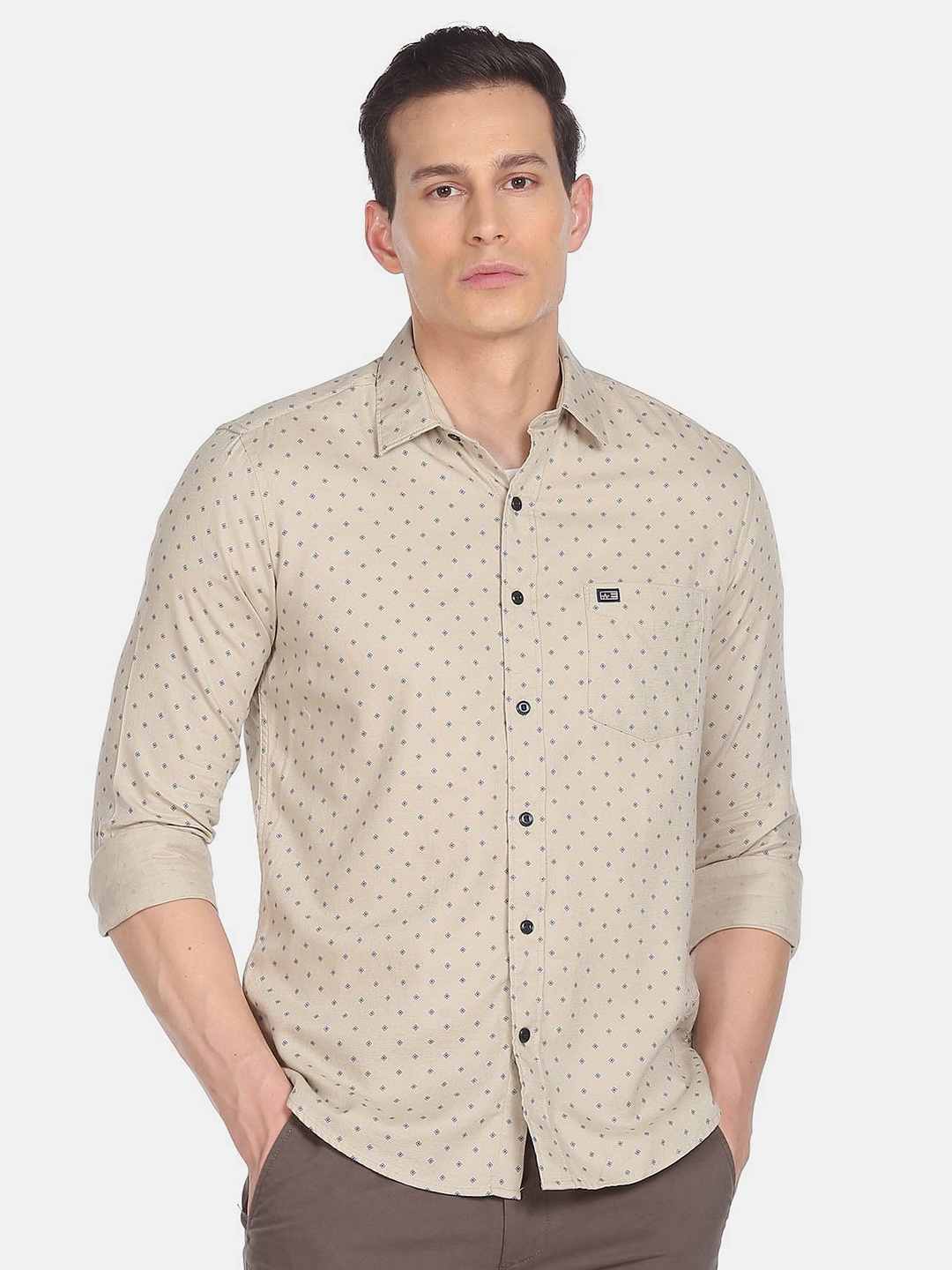 

Arrow Sport Slim Fit Micro Ditsy Printed Pure Cotton Casual Shirt, Beige