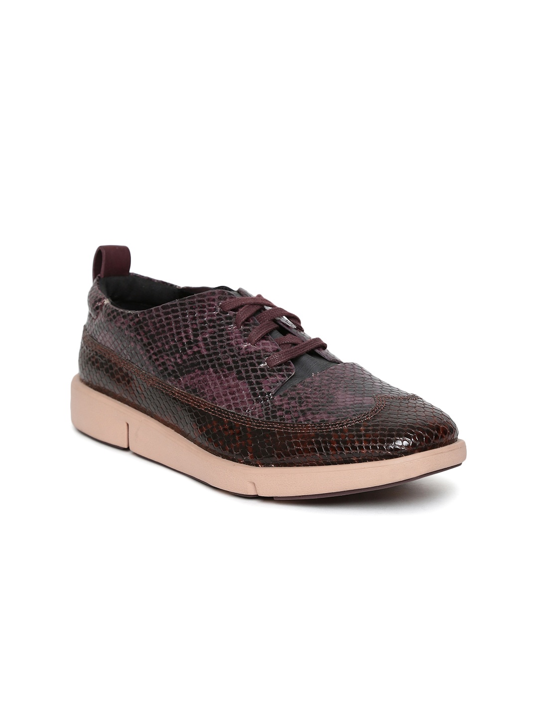 

Clarks Women Burgundy Snakeskin-Textured Leather Sneakers