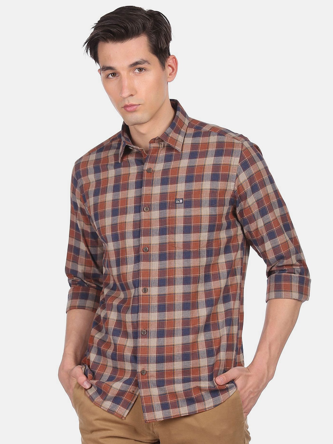 

Arrow Sport Slim Fit Tartan Checked Casual Cotton Shirt, Brown