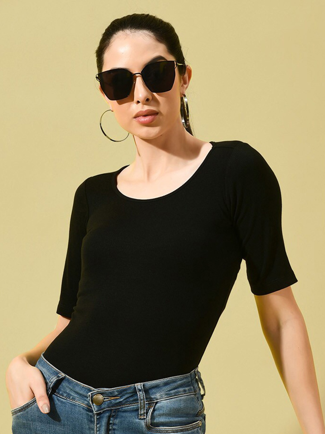 

CHARMGAL Scoop Neck Top, Black