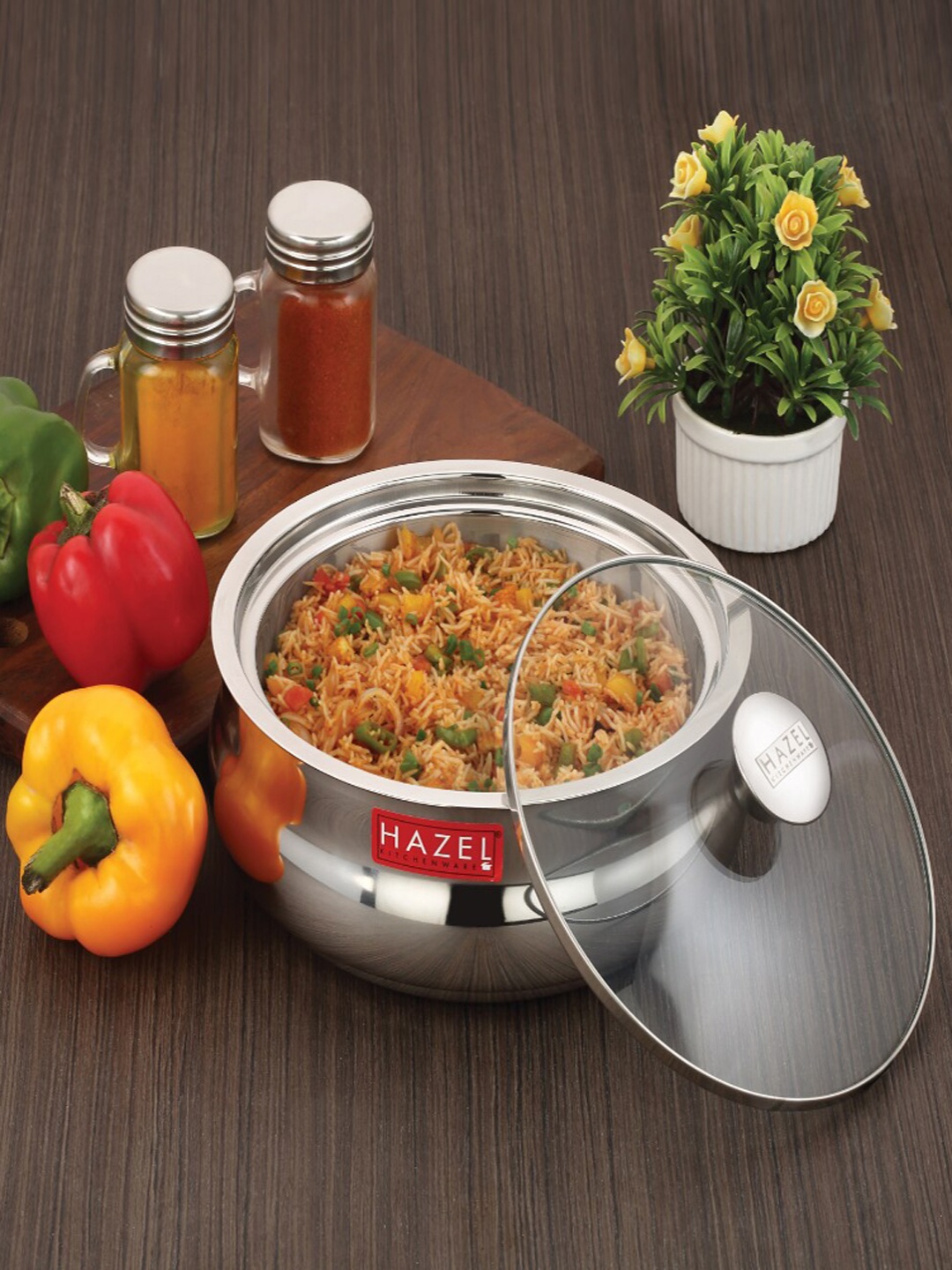 

HAZEL Stainless Steel Casserole With Glass Lid -800 ml, Silver